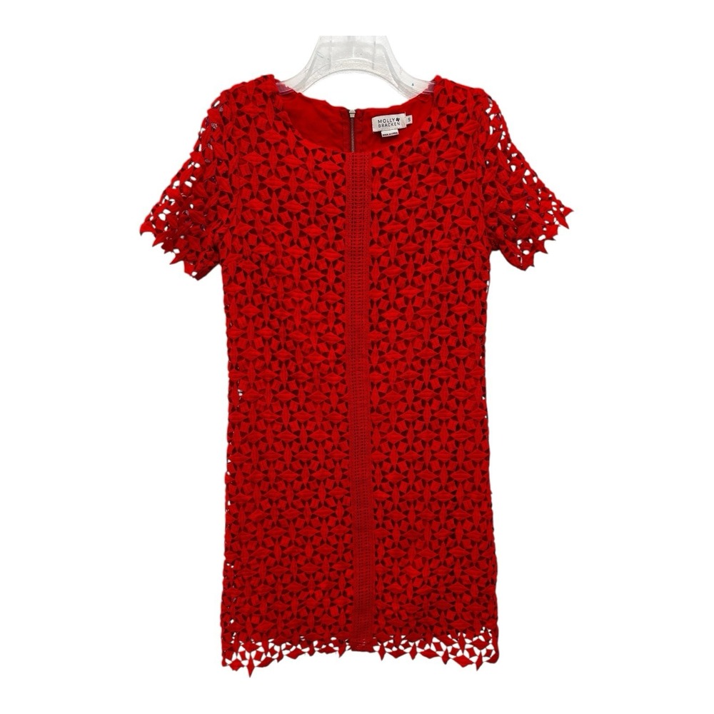 Molly Bracken‎ Dress Small Orange Crochet Overlay Sheath Bold Summer Chic Resort
